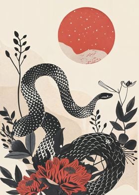 Black snake and flowers