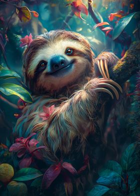cute sloth tropical forest