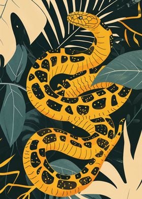 Yellow snake in leaves