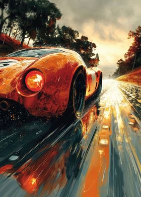 Red Vintage Sports Car Art