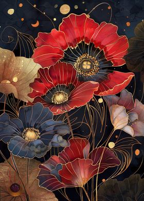Art Nouveau red Flowers