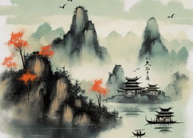 Vintage Chinese Landscape 