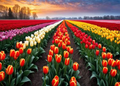 Field with Tulips Flowers
