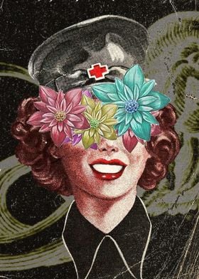 Vintage lady and flowers