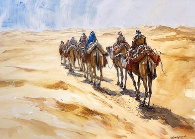 Desert camel caravan 