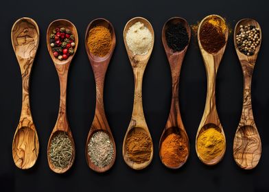 Wooden spoons with Spices