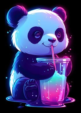 Cute Panda Sips Drink