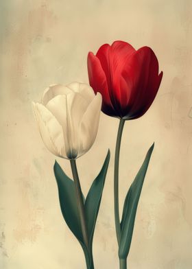 White Red Tulip Pair Art