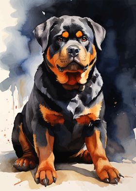 Rottweiler dog watercolor
