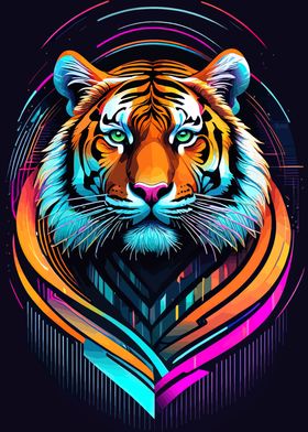 Tiger Face With Neon Art