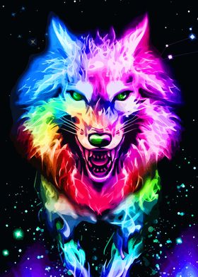 Wolf Rainbow Fire