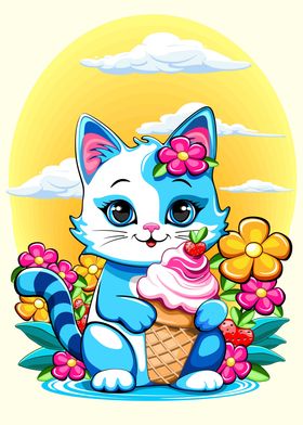 Kawaii Cat with ice cream