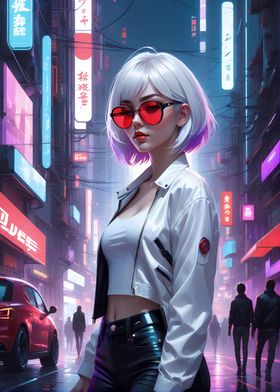 Girl Cyberpunk City Alley