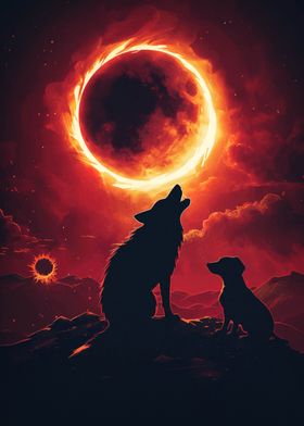 silhouette wolf sunset