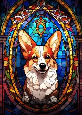 Corgi dog stained glass