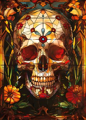 Flower Skull Stained Glass
