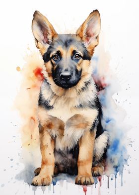 GSD puppy Watercolor art