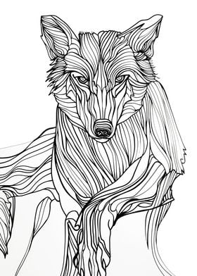 Lines art animal wolf