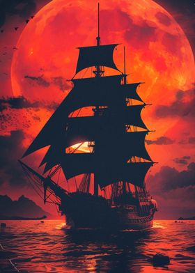 Ship Sunset Landscape