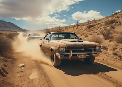 muscle car on desert