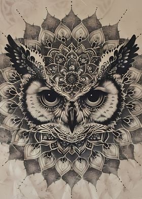 Mandala Owl BW