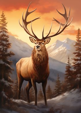 Deer Sunset Mountains