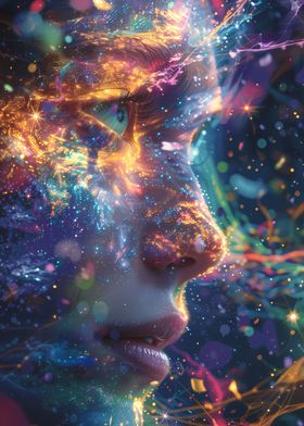 Girl in Cosmic Abstract