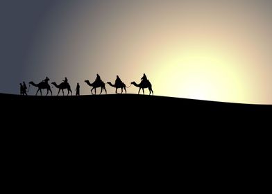 Camels Caravan And Sun