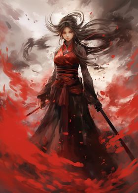 Anime Girl Blood Red Ninja