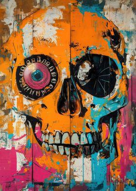 Orange Skull Street Art