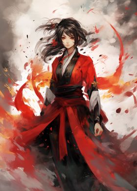 Anime Girl Blood Red Ninja
