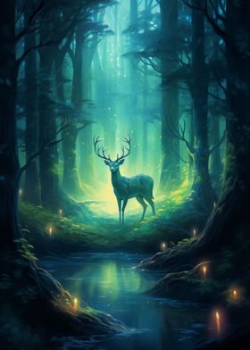 Deer In Forest Mysterious