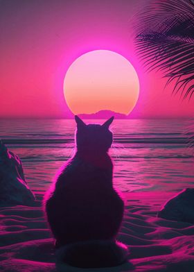 Cat Animal Retro Sunset