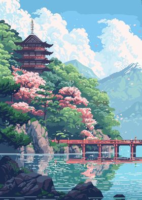 Japan Pixel Art Pagoda