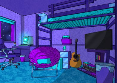 Collage Dorm Room at Night