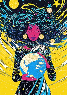 Black Woman With The Earth