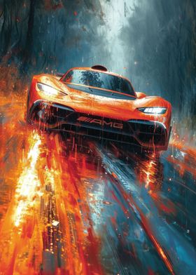 Orange Sports Car Painting