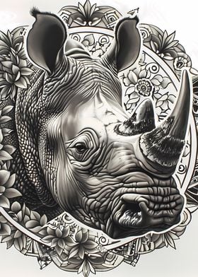 Mandala Rhino BW