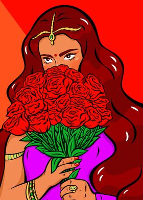 Indian girl and roses