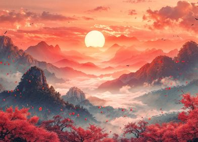 Chinese sunset landscape