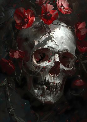 Skull Red Flowers