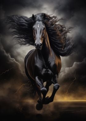 black horse galloping