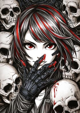 Cyberpunk Girl with Skulls
