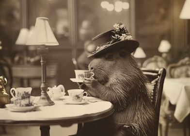 Capybara drink coffee