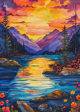 Colorful Sunset Lake