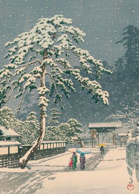 Kawase Hasui Honmonji Snow