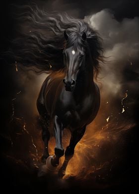 black horse galloping