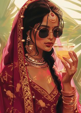 womans indian with drink