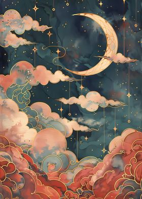 Dreamy Moon Art Nouveau