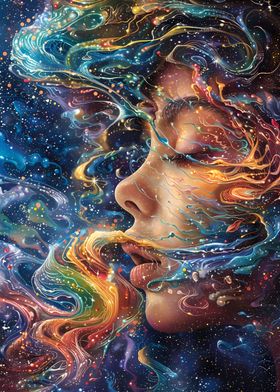 Girl in Cosmic Abstract